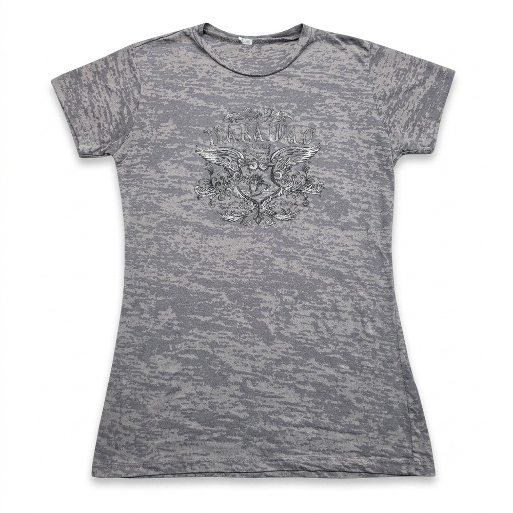 Makawao Maui Hawaii Graphic T-Shirt Womens S/M Gray‎ Burnout Wing Crest Y2K